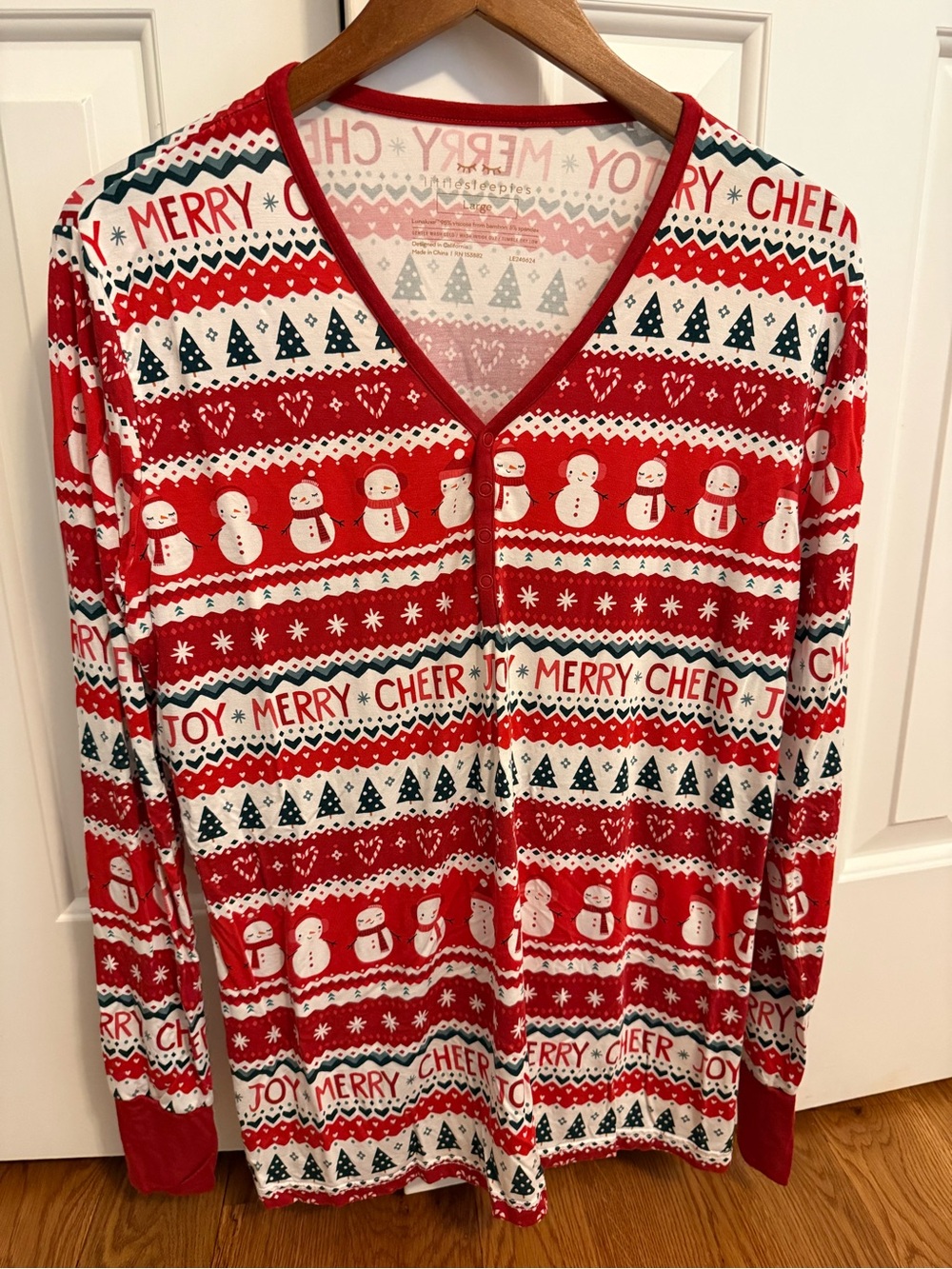 Little Sleepies Women’s Pajama Top Fair Isle Red Christmas Holiday Print Size L
